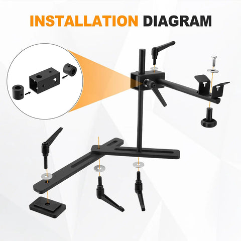 Installation diagram of Solid Carbon Steel Lathe Dust Hood Bracket Stand For Woodturning with flexible adjustment support.