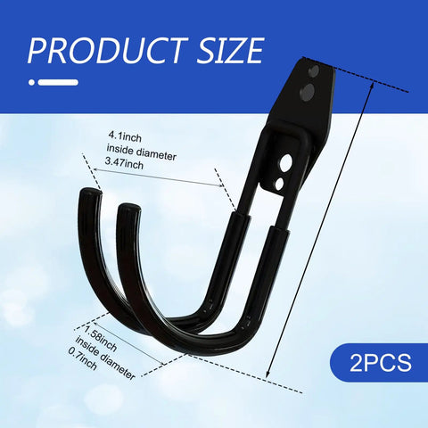 Heavy Duty Double J Hook EV Wall Mount Solid Steel Electric Cable Organizer For Garage Storage showing dimensions and design details.
