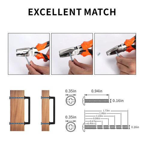 Installation process of 10 Pack Brushed Gold Cabinet Handles and Drawer Pulls for Kitchen Cabinets with screws and measurements.