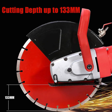 Heavy Hitter Electric Concrete Cutting Machine 4200W Mighty Wet Cut Saw blade showing cutting depth of 133mm.