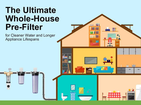 Super Sleek 40 Micron Kickass Spin Down Water Filter And Self Cleaning Backwash Valve illustrating whole house plumbing layout with filters.