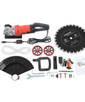 Heavy Duty 16 Inch Electric Concrete Saw With 4000 Watt Copper Motor Boasts Badass Torque For Masonry Cuts includes accessories.