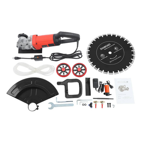 Heavy Duty 16 Inch Electric Concrete Saw With 4000 Watt Copper Motor Boasts Badass Torque For Masonry Cuts includes accessories.