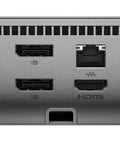 Rear view of Universal Thunderbolt Four Docking Station With Plug And Play Setup And One Hundred Watt Fast Charging For Any Laptop, showcasing ports.