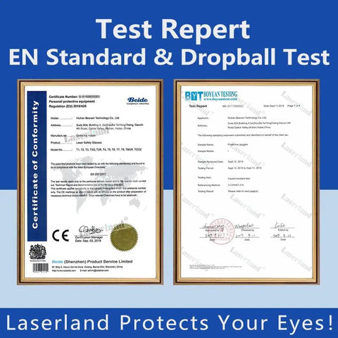 Professional Laser Safety Glasses Delivering Bulletproof OD6 Deflection For Yag Blue Green Lasers And Uv Curing Rigs certification test report