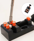 Tabletop Bead Drilling Vise Set With Four Point Rubber Tipped Posts Hand Pin Vise And Mounting Slots For Bead Drilling Jewelry Making Model Fixing And Small Parts Clamp Tool For Handy Go To Pro Grade Precision Handwork, black vise with orange rubber posts