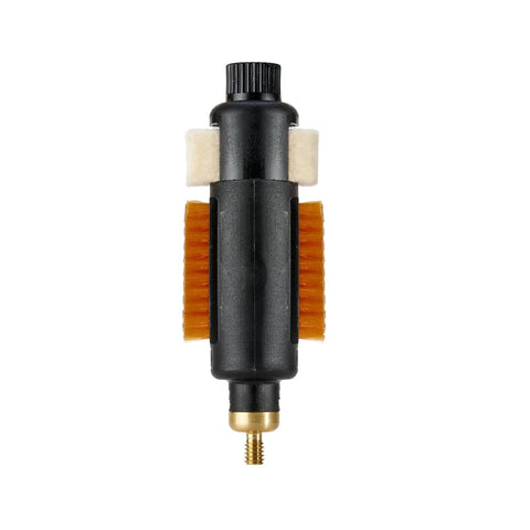 Quick Action Cleaning Brush For Rifles Heavy Duty Field Ready Gunsmithing Care Tool to kick out stubborn carbon debris, black and orange bristles.