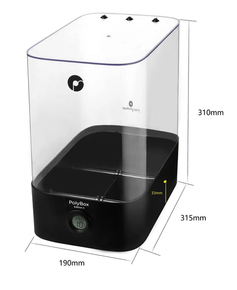 Heavy Duty Spool Case Keep Your 3D Filament Squeaky Dry By Blocking Humidity To Dodge Stringing And Keep Prints Flawless Across Every Project Made Tough For Everyday One And Three Kilogram Reels, transparent airtight storage box, dimensions included.