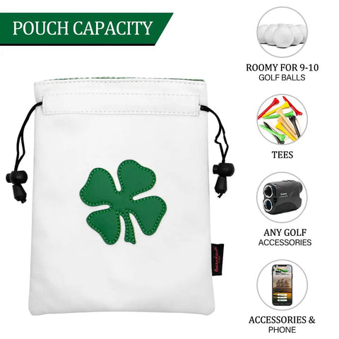 Leather Golf Valuables Pouch With Drawstrings, Tee Pouch For Golfers, On The Go Golf Ball Bag For Men And Women, Premium PU Leather