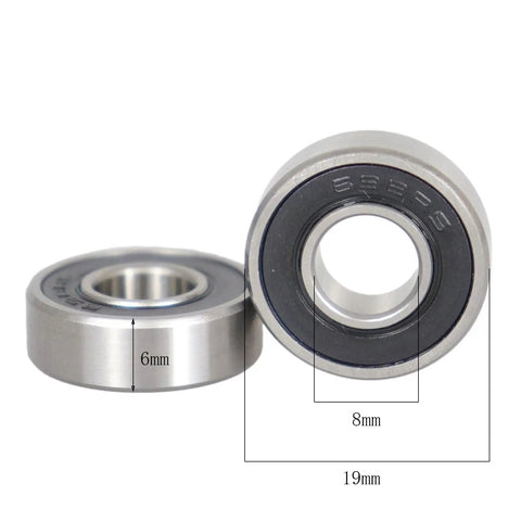 10 Pack 698-2RS Miniature Ball Bearings With Double Rubber Seals 8X19X6MM ABEC-5 Precision Dead Quiet Spin showcased from side.