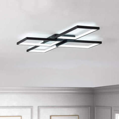 Black Square LED Ceiling Light Flush Mount for Dining Room Living Room Kitchen, 33.07 Inch Geometric Modern Fixture, Cool White 6000K
