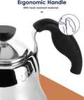 Gooseneck Pour Over Kettle With Flow Control For Stovetop Brew, Stainless Steel Teapot For Home And Kitchen, ergonomic handle view.