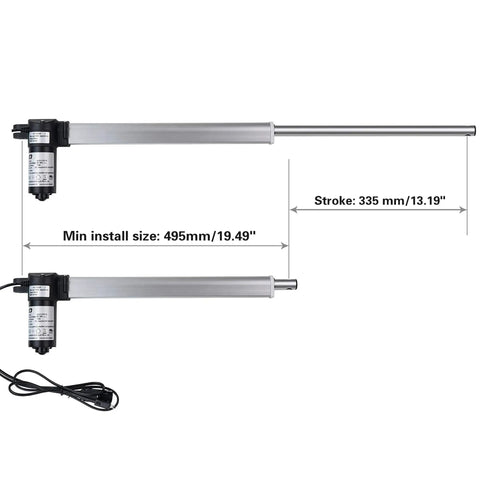Replacement Linear Actuator For Power Recliner Lift Chair Heavy Duty Motor Compatible With Kaidi Model KdYJT018-51 Stroke 335Mm shown with dimensions.