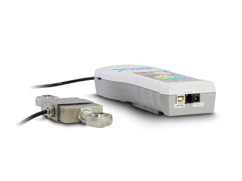 Heavy Duty Digital Force Gauge Built Tough For Tension And Compression Work showing unit and sensor connections.