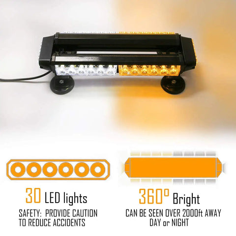 Rock Solid 30 Led Amber White Flashing Warning Beacon Built Tough For Work Trucks And Road Crews Offers Hecka Visible 360 Coverage Daylight Rain Or Shine 12 To 24 Volt Universal Mount with 30 LEDs and strong magnet base.