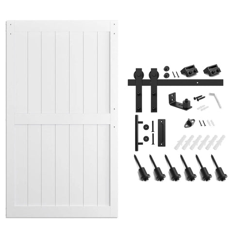 Rock Solid White Sliding Barn Door 48 X 84 Inches Smooth Glide Hardware Kit Primed Mdf Pvc Core with installation hardware