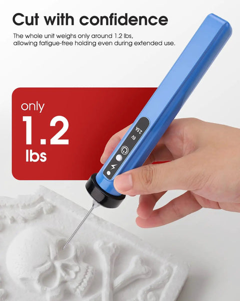 Badass 3 In 1 Hot Wire Foam Cutter Kit With 36 Watt Adjustable Blade and ten extra replacement wires showcasing user carving intricate details.