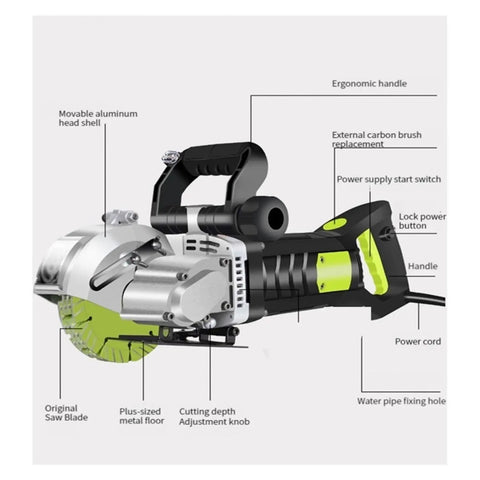 Detailed view of Badass Heavy Duty Electric Slotting Machine And Groove Cutter With Dustproof Brushless Motor, showcases ergonomic handle and saw blade.