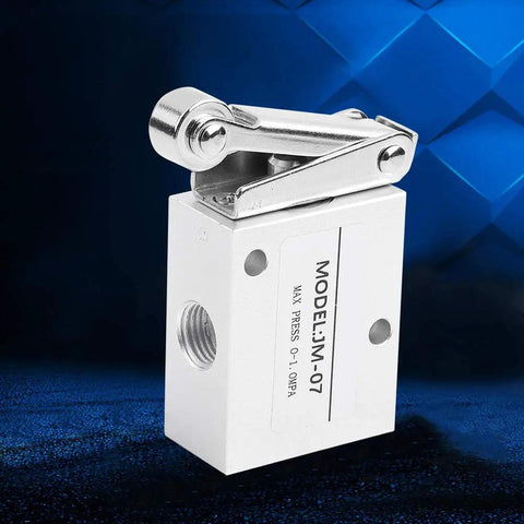 Heavy Duty Mechanical Pneumatic Roller Valve For Air Control With One Quarter Inch Ports, metal body, industrial use.