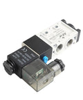Heavy Duty Pneumatic Directional Valve Solenoid 24V Dc Mvsc 220 4E Series on a black base with electrical connections.