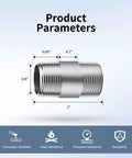 Diagram of 304 Stainless Steel Pipe Nipple Three Quarter Inch NPT Male Threads On Both Ends Heavy Duty SCH40 Pre Cut Two Inch Length