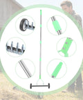 Wheeled Adjustable Thatch Rake For Lawn Care With Protective Gloves, features in focus, ergonomic handle, carbon steel head.