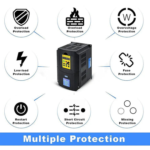 Beefy Workhorse 4KW 5HP 220V Variable Frequency Drive with multiple protection features including overload and overvoltage protection.