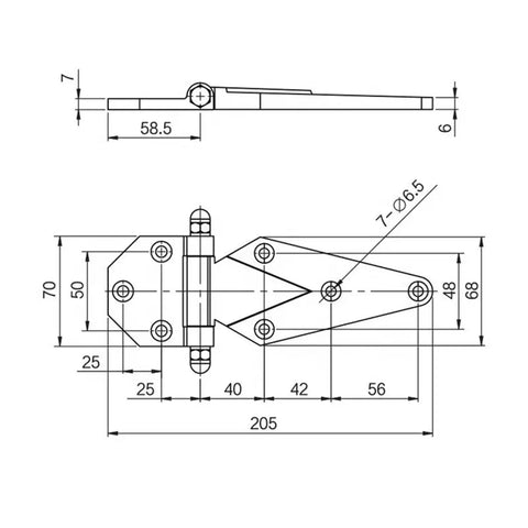 Technical drawing of Workhorse Welded Hinges For Refrigerated Truck Cabin Doors And Beefy Tool Lockers 304 stainless steel.