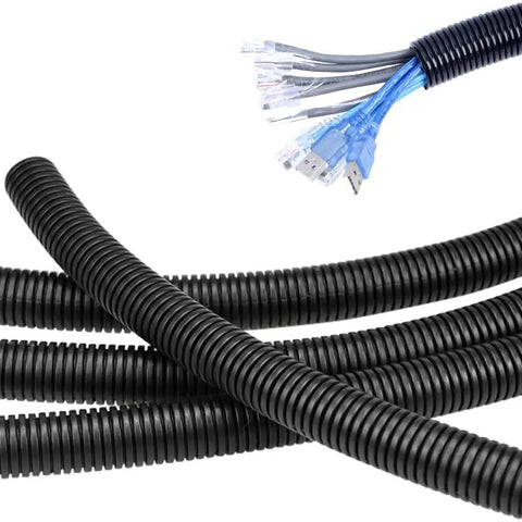 Split Wire Loom Tubing 1 Inch Inner Diameter 10 Feet Long Black Flexible Wire Covers Conduit For Cables Cord Protectors From Pets Easy To Cut Durable Polyethylene Sleeve Keeps Wires Tidy And Safe
