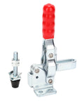 Quick Release Toggle Clamp For Woodworking And Metalworking, Heavy-Duty Hold-Down Tool with red handle and bolt.