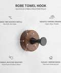 Kickass Single Wall Hook Built With Rock Solid Aluminum And Rich Black Walnut Wood For Hanging Heavy Winter Coats Bath Towels Backpacks And Daily Essentials In Entryways Or Bathrooms mounted on wall with details.