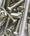 Close-up of Miniature Screw Kit Set With Silver Tiny Screws For Eyeglasses, Sunglasses And Watches, Glasses Repair Tools
