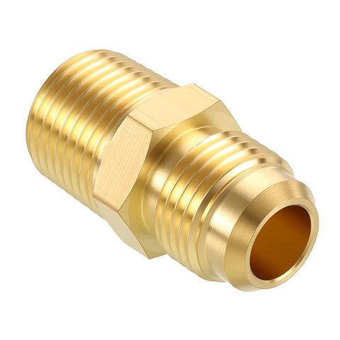 One Half Inch NPT To Three Eighth Inch Male Flare Brass Hex Nipples Hose Connectors No Sweat Durable Solid Brass Pipe