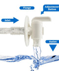 Universal RV Fresh Water Tank Drain Valve Replacement For 3/8 Or 1/2 Inch Hose Barb With Flange shown in use with water flow.