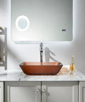 Star Gold Camelia Series Rectangular Tempered Glass Vessel Sink For Bathroom, displayed on a marble counter in a modern bathroom.