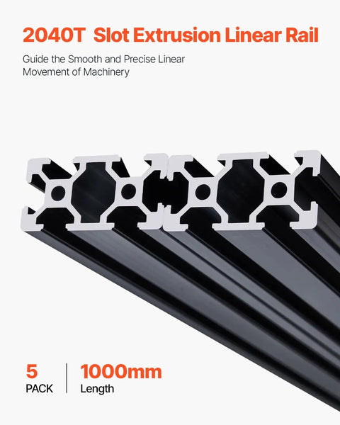 Badass 2040 T-Slot Aluminum Extrusion Profile With Sleek Anodized Finish, 5 Pack of 1000mm Linear Rails for CNC and 3D printing.