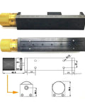 Rock Solid Heavy Duty Linear Actuator Slide Table Featuring Nema11 Stepper Motor 24V DC Drive IP65 Shielding And Quick Install Brackets For Smooth Shop Rigging, showing golden knobs and precise measurement scale.