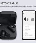 Buds Pro 2 Wireless Earbuds With Smart Dial 50dB Adaptive Hybrid Noise Cancelling Bluetooth 5.3 in case, next to a phone.