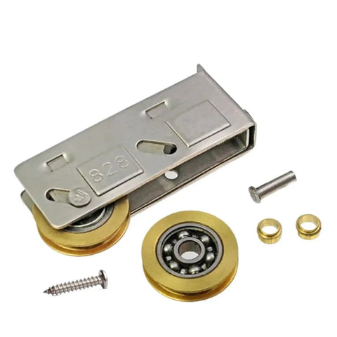 Heavy Duty Screen Door Rollers Four Pack Stainless Steel Ball Bearing Pulleys with screws for smooth sliding doors.