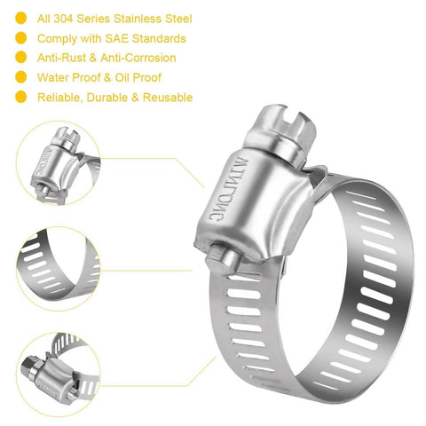 Stainless Steel Hose Clamps 16 Pack Worm Gear Drive SAE 12 Clamps Clamping Range From Half Inch To One And Quarter Inch 14mm To 31mm