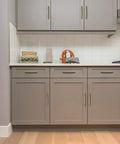 Top Shelf Slick Brushed Brass Cabinet Handles Featuring A Three Inch Hole Center And Five Inch Length For Dead Simple Swaps And Serious Home Glow Ups Thirty Pack Of Heavy Duty Drawer Pulls on kitchen cabinets.