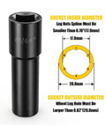 Pro Grade Precision Machined 6 Spline Mag Nut Key Socket Remover Fits M12x1.5 M12x1.25 showing dimensions 0.7" and 0.82".