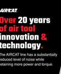 Text on image: Over 20 years of air tool innovation & technology with AIRCAT branding