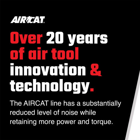 AIRCAT ad highlighting 20 years of air tool innovation and technology, emphasizing reduced noise and increased power.