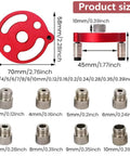 Pro Grade Drill Guide Locator With Vertical Self Centering Dowel Jig Kit And 3/4/5/6/7/8/9/10mm Drill Bushings, red parts and measurements displayed