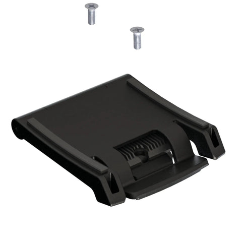 Black Hands Free Flashlight Strap Mount with Epaulet Clip, magnetic mount with screw-in feature, includes two screws, top view
