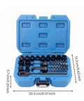 Slick Bi Directional Pass Through Ratchet Socket Set 37 Piece Quarter Inch Drive Metric Wrench Kit in blue molded case with tools visible.