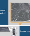 Grey Marble Peel And Stick Vinyl Floor Tiles 24 Pack Waterproof 12x12 Self Adhesive Floor Tiles displaying texture and size measurements.