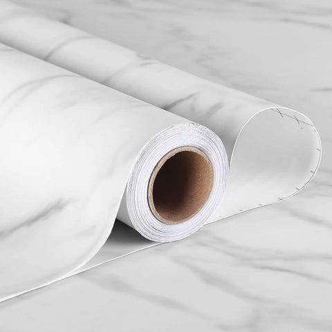 Roll of Marble Peel And Stick Countertop Contact Paper Waterproof Vinyl Backsplash with off-white and gray marble look