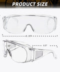 Boss Level Anti Fog Safety Glasses 10 Pack Impact Resistant Over Frames with size measurements shown for labs and shop work.
